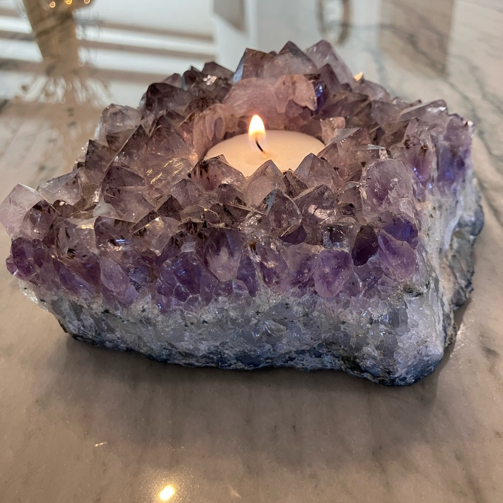 Amethyst geode Crystal tea light Candle Holder